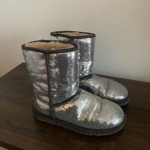 UGG Silver Sequin Boots with Brown Accents